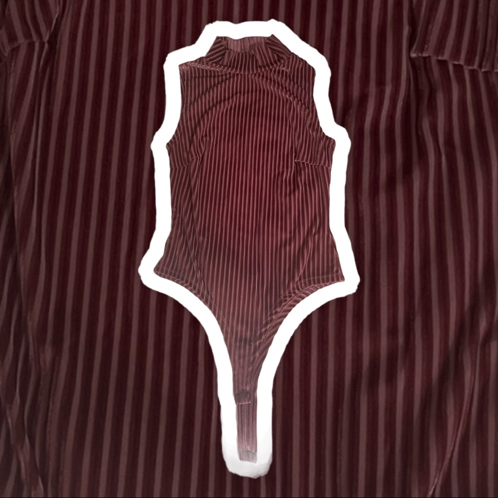 Dark pink bodysuit. Velvet stripes